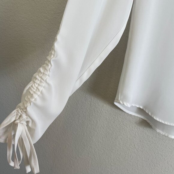 Express Womens XS White V Neck Blouse Zipper Detail Ruched Sleeves Shirt Top - Picture 6 of 7